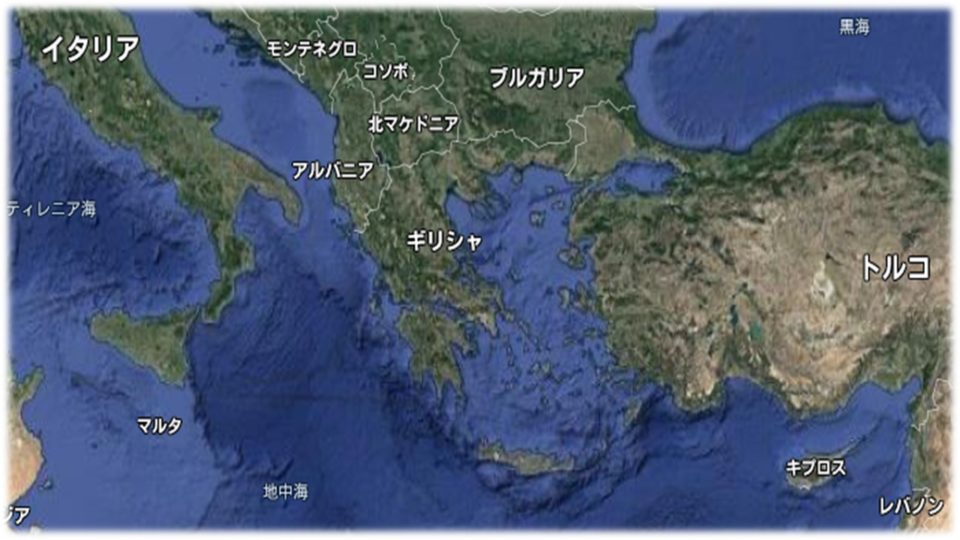 エーゲ海とギリシャの位置