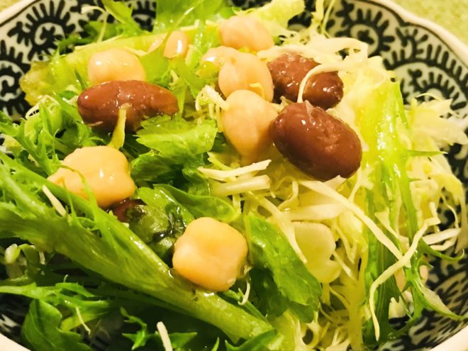 ひよこ豆と金時豆サラダにEVOO